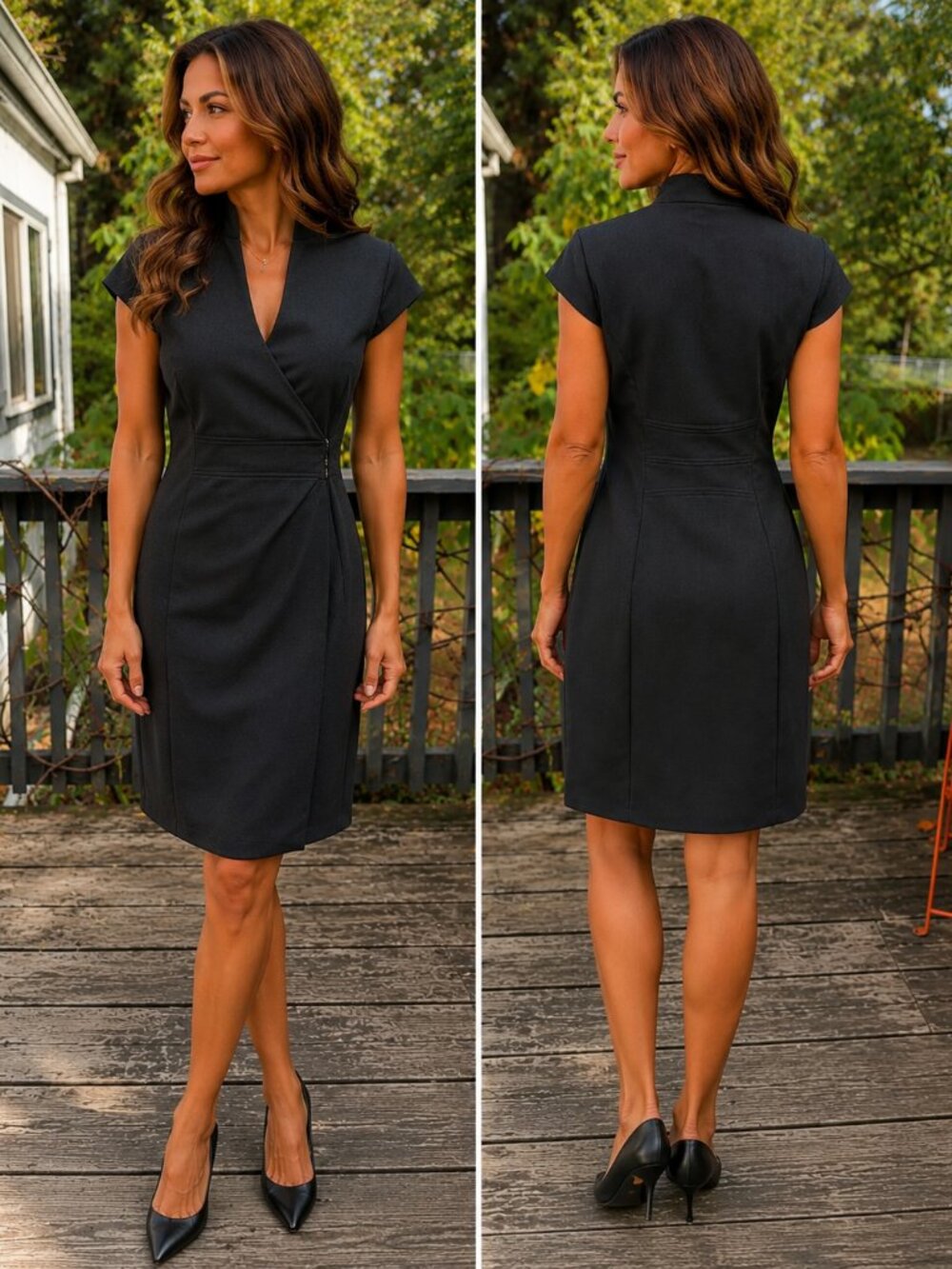 Calvin Klein Sheath Dress Gray Wrap Style Tailored Work Dress Size 2 (G-1785)